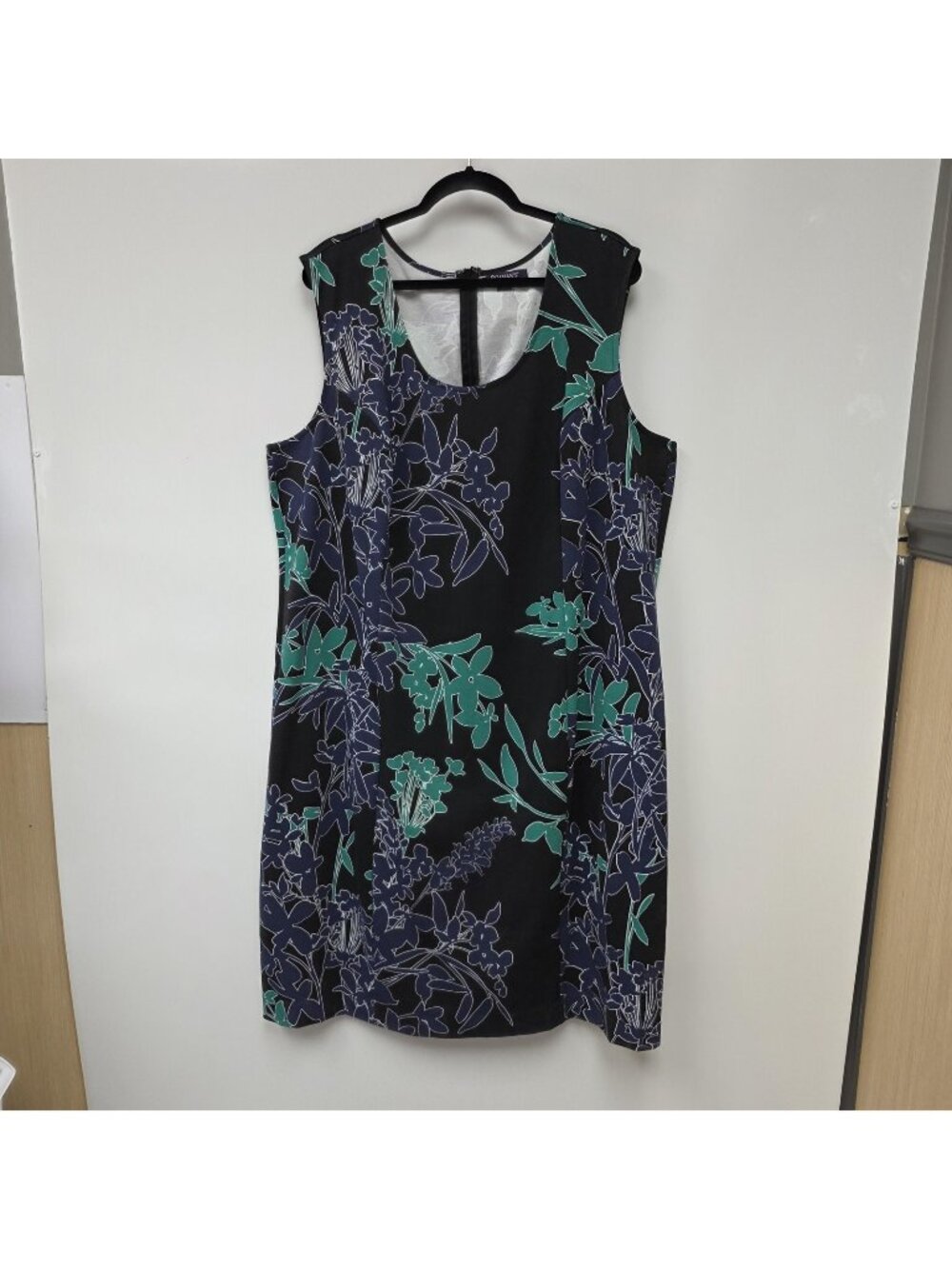 Roaman's Dress Womens 26W Black Floral Sleeveless Scoop Neck Stretch Knee Length